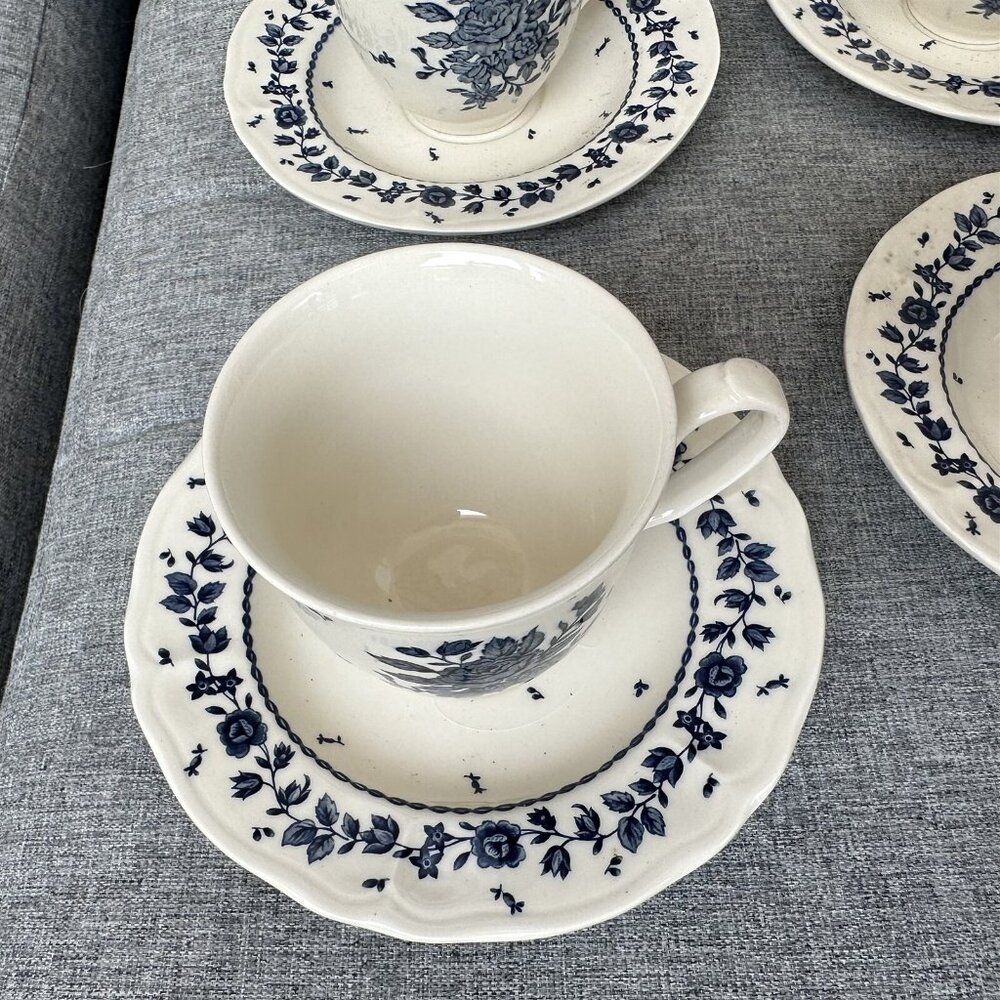 Tablemates Daily Dining Cups Saucers 5 Cream/White Blue Flowers BOUQUET - Picture 3 of 7